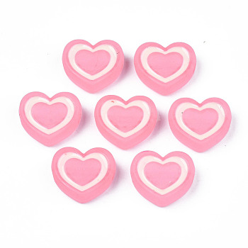 Transparent Acrylic Beads, with Enamel, Frosted, Heart, Hot Pink, 19x22x7mm, Hole: 3mm