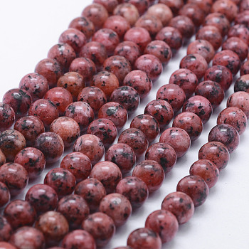 Natural Larvikite Beads Strands, Dyed, Round, Brown, 8~8.5mm, Hole: 1mm, about 47~49pcs/strand, 14.5 inch~14.9 inch(37~38cm)