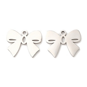 316L Surgical Stainless Steel Pendants, Laser Cut, Bowknot Charms, Stainless Steel Color, 12x15x1mm, Hole: 1.2mm