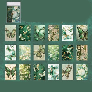 Butterflies In The Flowers, 36 Pcs 4 Styles Vintage Tearable Sealing Stickers, Label Paster Picture Stickers, for Scrapbooking, Kid DIY Arts Crafts, Album, Green, 140x300x0.1mm