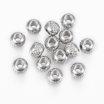 201 Stainless Steel Beads, Round with Ripples, Stainless Steel Color, 4x3mm, Hole: 1.5mm