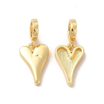 Rack Plating Brass European Dangle Charms, Large Hole Pendants, Cadmium Free & Lead Free, Heart, Real 18K Gold Plated, 25mm, Heart: 16x11x3mm, Hole: 5mm