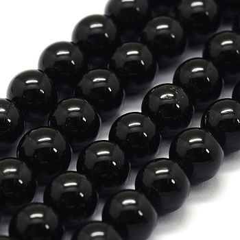 Natural Black Tourmaline Beads Strands, Grade AB, Round, 12mm, Hole: 1mm, about 32pcs/strand, 15.7 inch(40cm)