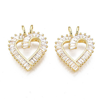 5Pcs Brass Micro Pave clear Cubic Zirconia Pendants, Nickel Free, Heart, Real 18K Gold Plated, 25.5x20x5.5mm, Hole: 2.5x5mm