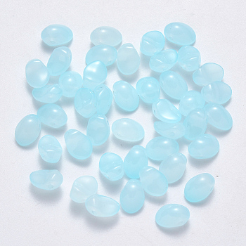 Spray Painted Imitation Jade Glass Charms, Oval, Sky Blue, 8.5x6x4.5mm, Hole: 1mm