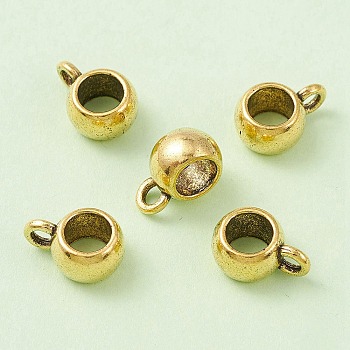 Tibetan Style Alloy Rondelle Tube Bails, Loop Bails, Lead Free and Cadmium Free, Bail Beads, Antique Golden, 8x5mm, Hole: 2mm, Inner Diameter: 5mm
