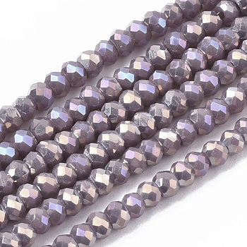 Electroplate Opaque Solid Color Glass Beads Strands, Faceted, Rondelle, Rosy Brown, 2.5x1.5mm, Hole: 0.8mm, about 160~165pcs/strand, 13.78 inch~14.17 inch(35~36cm)
