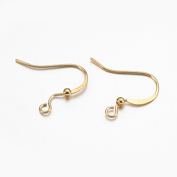 Brass Ear French Earring Hooks, with Horizontal Loop, Flat Earring Hooks, Golden, 17x20x2.2mm, Hole: 1.5mm, Pin: 0.8mm