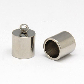 304 Stainless Steel Cord Ends, Column, Stainless Steel Color, 13.2x8.9x8.2mm, Hole: 3mm, Inner Diameter: 8.2mm