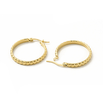201 Stainless Steel Grooved Hoop Earrings with 304 Stainless Steel Pins for Women, Golden, 28x33x3mm, Pin: 0.6x1mm