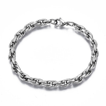 201 Stainless Steel Rope Chain Bracelet for Men Women, Stainless Steel Color, 8-7/8 inch(22.5cm)