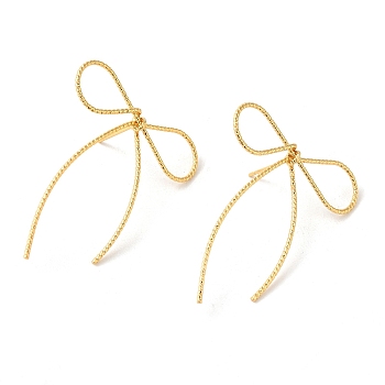 Brass Stud Earrings for Women, Bowknot, Real 18K Gold Plated, 45x35.5mm