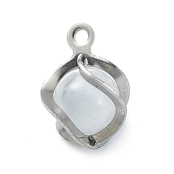 304 Stainless Steel Cat Eye Pendants, Stainless Steel Color, 11x8x8mm, Hole: 1.2mm