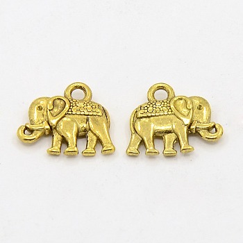 Vintage Elephant Charms, Tibetan Style Alloy Charms, Cadmium Free & Nickel Free & Lead Free, Antique Golden, 12x14x2.5mm, Hole: 1mm