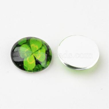 Half Round/Dome Four Leaf Clover Glass Cabochons(X-GGLA-A002-12mm-CC)-5