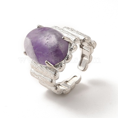 Natural Amethyst Oval Open Cuff Ring(RJEW-P082-03P-07)-2