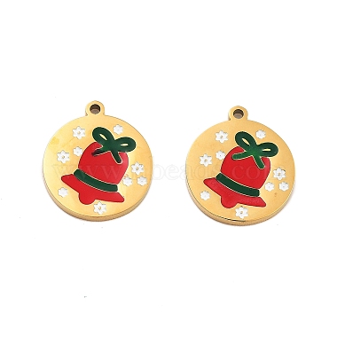 Golden Red Christmas Bell Stainless Steel+Enamel Pendants