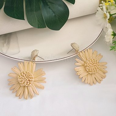 Flower Brass Grass Dangle Stud Earrings(FS-WG07395-03)-1