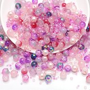 Glass Beads, Round & Starfish & Fish & Rondelle, Mixed Style, Pink, 2~14x2~10x1~8.5mm, Hole: 0.8~1.5mm(GLAA-E040-01J)