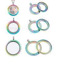 3Pcs 3 Style 304 Stainless Steel Locket Pendants, with Glass, DIY Accessories for Jewelry Pendant Making, Flat Round Charm, Rainbow Color, 25.5~36x19.5~29.5x4~6mm, Hole: 4~5mm, 1pc/style(FIND-UN0001-83MC)