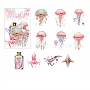 Dream Dance Ocean Realm Series 20 Sheets PET Sticker, Luminous Jellyfish for Journal Diary DIY Decoration, Pink, 75x75mm(PW-WG96495-04)