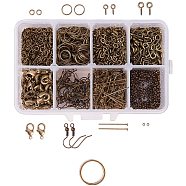 Jewelry Finding Sets, with Iron Jump Rings, Screw Eye Pin Bail Peg, Head Pins and Brass Lobster Claw Clasps, Earring Hooks, Crimp Beads and Assistant Ring, Antique Bronze, Jump Ring: 4/8x0.7mm, Bail: 8/10x4/5x1/1.2mm, Headpin: 22x0.7mm, Clasp: 12x6mm, Hook: 19mm, Bead: 2mm(FIND-PH0002-03AB)