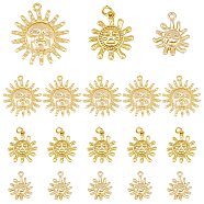 18Pcs 3 Style Brass Pendants, Sun, Real 18K Gold Plated, 15.5~22x12~19x2.2~3mm, Hole: 1~1.2mm, 6pcs/style(KK-DC0002-34)
