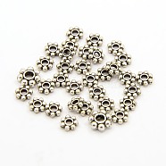 Tibetan Style Alloy Daisy Spacer Beads, Lead Free & Cadmium Free, Snowflake, Antique Silver, 4x1.5mm, Hole: 1mm, about 11410pcs/1000g(TIBEB-S039-013AS-RS)