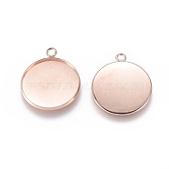 304 Stainless Steel Pendant Cabochon Settings, Plain Edge Bezel Cups, Flat Round, Rose Gold, Tray: 25mm, 31x27x2mm, Hole: 3mm(STAS-F191-14RG-H)