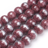 Natural Mashan Jade Beads Strands, Brushed Silver Color, Dyed, Round, Indian Red, 4mm, Hole: 0.8mm, about 90pcs/strand, 15.7 inch(40cm)(G-G833-4mm-10)