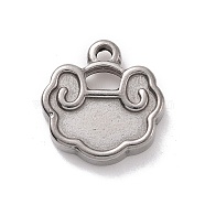 304 Stainless Steel Pendants, Auspicious Clouds Lock, Stainless Steel Color, 13.5x13x3mm, Hole: 1.3mm(STAS-E169-25P)