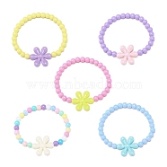 Opaque Acrylic Beaded Stretch Bracelets, with Flower Charms for Kids, Mixed Color, Inner Diameter: 2 inch(5cm)(BJEW-JB08724)