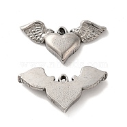 Valentine's Day 304 Stainless Steel Pendants, Heart with Wing Charm, Stainless Steel Color, 15x28x4mm, Hole: 1.2mm(STAS-E193-09P)
