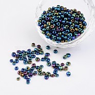 6/0 Electroplated Iris Round Glass Seed Beads, Colorful, 4mm, Hole: 1mm, about 495pcs/50g(X-SEED-A009-4mm-605)