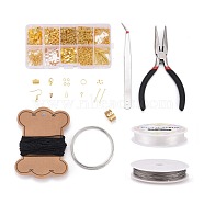 DIY Jewelry Sets, Brass Crimp Beads and Iron Findings, with Tools, Golden, 13x6.8x2.1cm(DIY-X0098-16G)