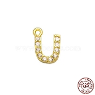 Real 18K Gold Plated 925 Sterling Silver Micro Pave Clear Cubic Zirconia Charms, Initial Letter, Letter U, 8.5x6x1.5mm, Hole: 0.9mm(STER-P054-10G-U)