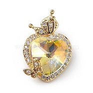 Real 18K Gold Plated Rack Plating Brass Micro Pave Clear Cubic Zirconia Pendants, with Glass, Long-Lasting Plated, Cadmium Free & Lead Free, Heart & Butterfly Charm, Light Goldenrod Yellow, 23x15x9mm, Hole: 5x2.5mm(KK-C015-27G-15)