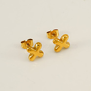 Chunk Letter 304 Stainless Steel Stud Earrings for Women, Real 18K Gold Plated, Letter X, 7.5~8.5x5~10.5mm(EJEW-G386-01X-G)