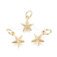 Brass Micro Pave Cubic Zirconia Charms, with Jump Rings, Star, Clear, Golden, 9.5x8x1.2mm, Jump Rings: 3mm Inner Diameter(KK-D159-13G)