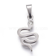 304 Stainless Steel Pendants, Snake, Stainless Steel Color, 19x10x1.5mm, Hole: 3x5mm(STAS-I096-35P)