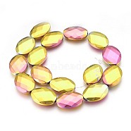 Electroplated Non-magnetic Synthetic Hematite Beads Strands, Polish, Faceted, Oval, Multi-color Plated, 25x18x5.5mm, Hole: 1mm, about 16pcs/strand, 15.74 inch(40cm)(G-P392-V10)