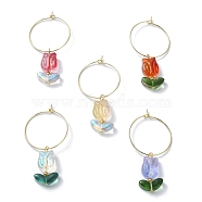 Transparent Glass Tulip Flower Wine Glass Charms, with 316 Surgical Stainless Steel Wine Glass Charms Rings, Mixed Color, 50~51mm(AJEW-TA00018)