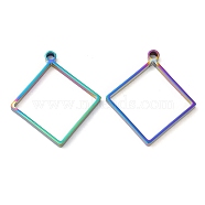 304 Stainless Steel Open Back Bezel Rhombus Pendants, For DIY UV Resin, Epoxy Resin, Pressed Flower Jewelry, Rainbow Color, 32x28.5x3mm, Hole: 2.2mm, Inner Diameter: 26x26mm(STAS-Z040-02A-RC)