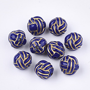 Plating Acrylic Beads, Metal Enlaced, Round, Dark Blue, 11x10x10mm, Hole: 1.5mm, about 770pcs/500g(PACR-S219-18B)