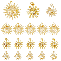 18Pcs 3 Style Brass Pendants, Sun, Real 18K Gold Plated, 15.5~22x12~19x2.2~3mm, Hole: 1~1.2mm, 6pcs/style(KK-DC0002-34)