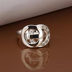 Trendy Brass Cubic Zirconia Finger Rings, Size 8, Silver Color Plated, 18.1mm(RJEW-BB13256-8S)