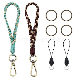 2Pcs Boho Macrame Wristlet Keychain Keying, Handmade Braided Tassel Wrist Lanyard with Portable Anti-Lost Mobile Rope for Women, Coconut Brown, 19cm, 2 colors, 1pc/color(KEYC-SW00004-06)