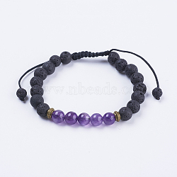 Adjustable Nylon Cord Braided Bead Bracelets, with Lava Rock, Amethyst Beads & Alloy Findings, 2-1/8 inches(54mm)(BJEW-F308-57B)