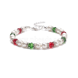 Shell Pearl & Glass Beaded Bracelet, Christmas Jewelry for Women, Colorful, 7-1/2 inch(19cm)(BJEW-TA00096)