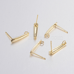 304 Stainless Steel Stud Earring Findings, with Loop, Golden, 15x3x1mm, Hole: 1.6mm, Pin: 0.8mm(STAS-H436-22)